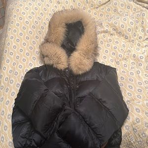 Navy Blue Prada Down Puffer Jacket Blue/Fox Trim